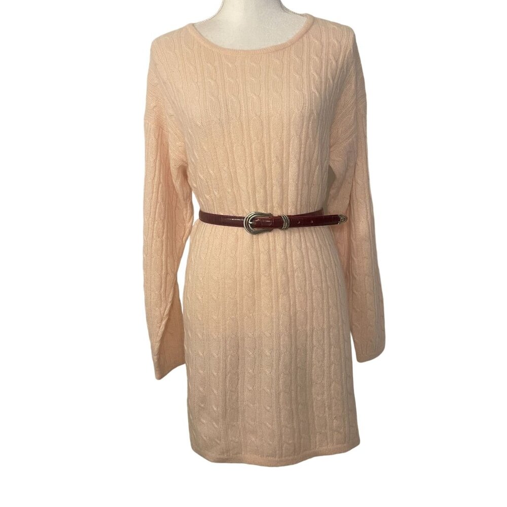 Vintage Y2k Express Tricot Lambswool Angora Cable Knit Sweater Dress S Pink